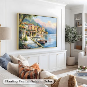 Framed Italian Coastal Landscape Canvas Art: Rustic Mediterranean Wall Art