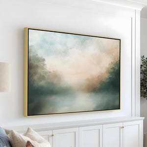 Framed Misty Landscape Oil Painting on Wood: Abstract Nature Wall Art