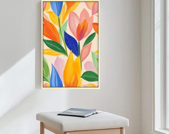Floral Wall Painting Print : Modern Floating Frame Wall Art Painting Look Wall Art