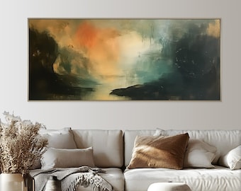 Framed Sunset Landscape Painting: Modern Abstract Art on Wood