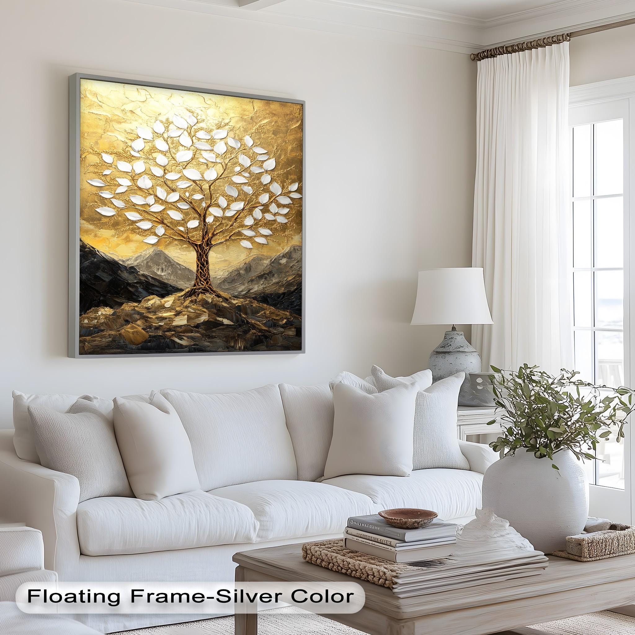 額装された金色の木の壁画：素朴な風景画風の壁掛けアート - Etsy 日本