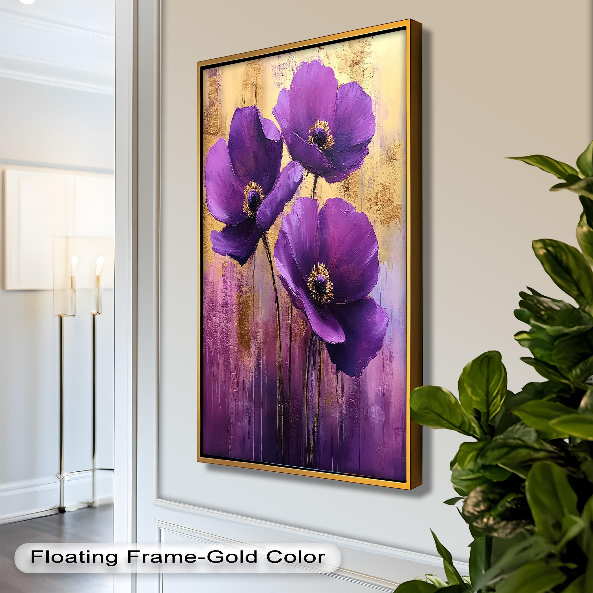 Purple Flower Wall Painting - Framed Botanical Wall Art Painting