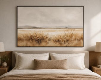 Neutral Lake Landscape Framed Wood Print Wall Art, Beige Minimalist Nature Artwork, Serene Panoramic Decor, Deep or Floating Frame