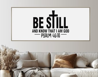 Psalm 46:10 Framed Wooden Wall Art, Christian Canvas art decor