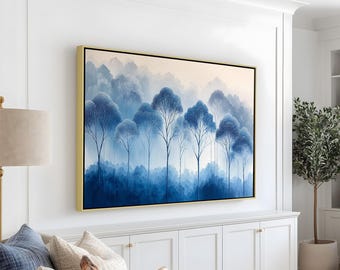 Framed Blue Tree Wall Painting: Abstract Forest Landscape Art Painting Look Wall Art