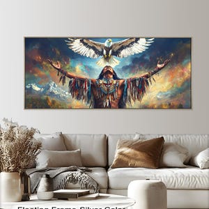 Eagle & Tribal Warrior Framed Wood Art: Rustic Cultural Decor