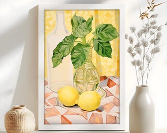 Canvastavla med citronstilleben: Konstverk med livfull citrusfrukt, väggkonst med minimalistisk look