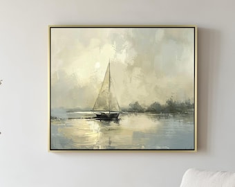 Framed Sailboat Oil Painting: Modern Seascape Art on Wood