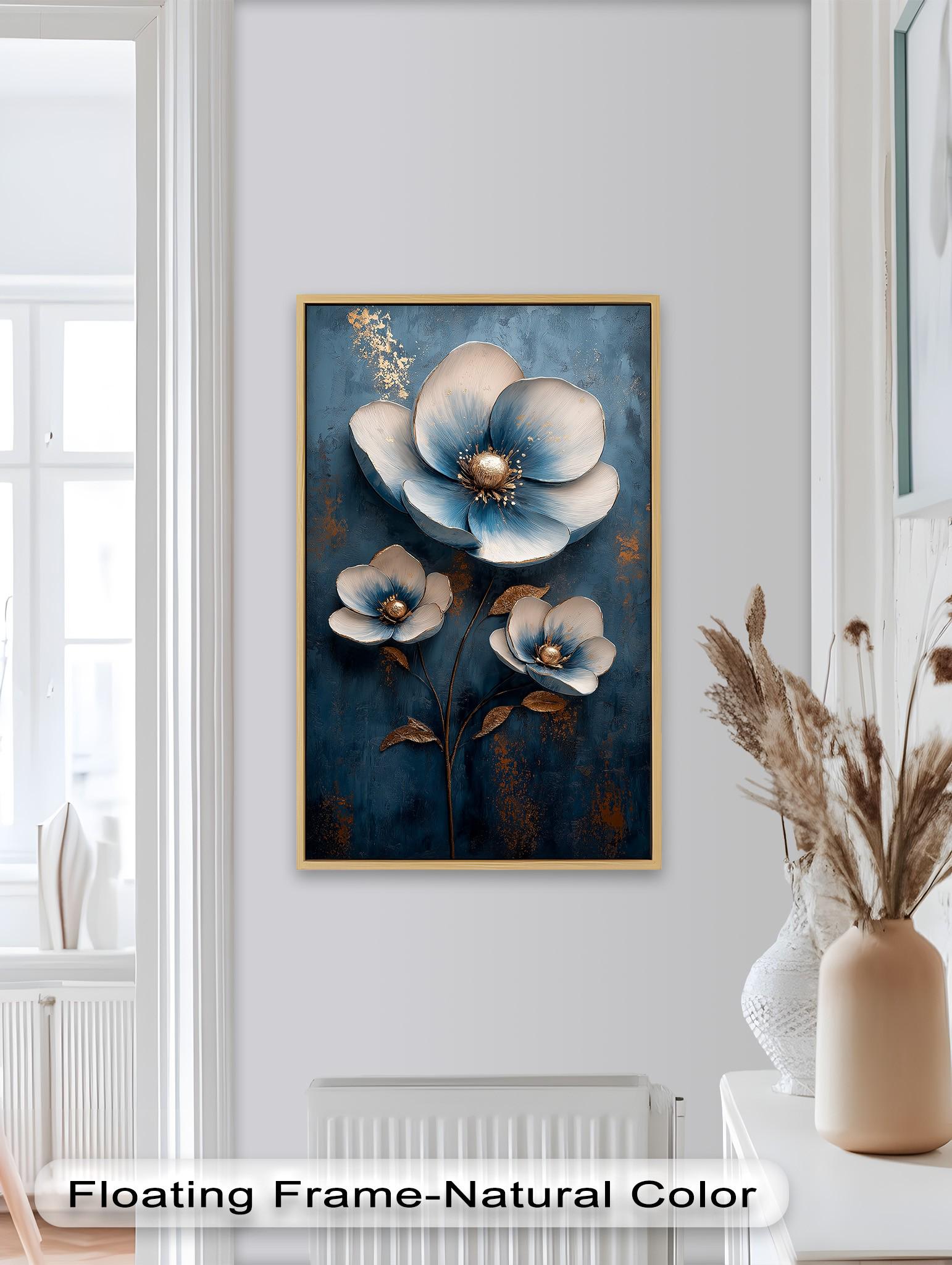 Blue Flower Wall Painting Print: Framed Botanical Wall Art