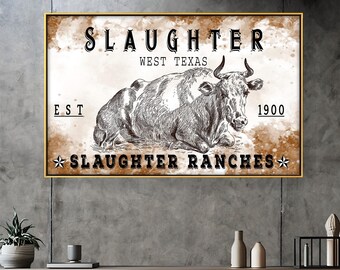 Personalized Ranch Wall Art, Custom Cattle Ranch Name Sign, Vintage Western Cow Wood Print Art, Farmhouse Decor Gift, Est Year