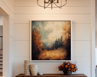 Framed Autumn Landscape Wall Painting : Rustic Fall Forest Wall Art Painting Look Wall Art