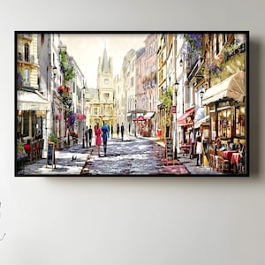 Gerahmte Pariser Straße Gemälde Druck auf Holzstück, Stadtansicht Wohnzimmer Wandkunst, Malstil Wandkunst