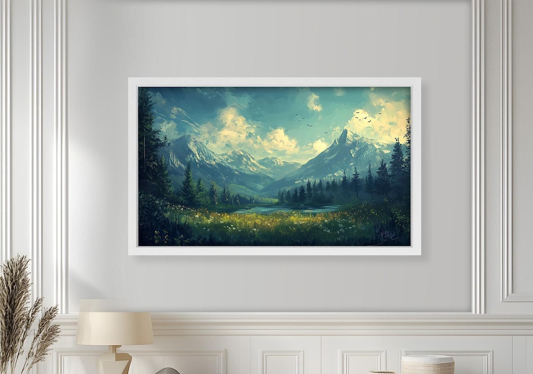 Framed Mountain Wall Painting : Rustic Landscape Wall Art Oil Painting ...