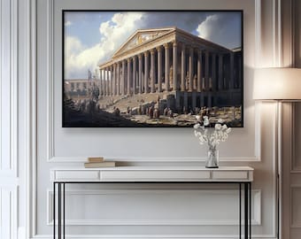 Roman Temple Wooden Wall Art: Historic Architecture Print With