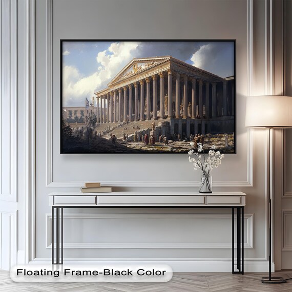 Roman Temple Wooden Wall Art: Historic Architecture Print With