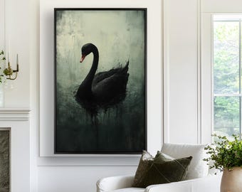 Houten muurkunst zwarte zwaan: humeurige zwevende lijst met print schilderij look muurkunst