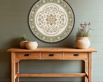 Vintage Floral Medallion Wood Wall Art, Elegant Round Wooden Decor, Classic Botanical Pattern, Traditional Statement Wall Accent
