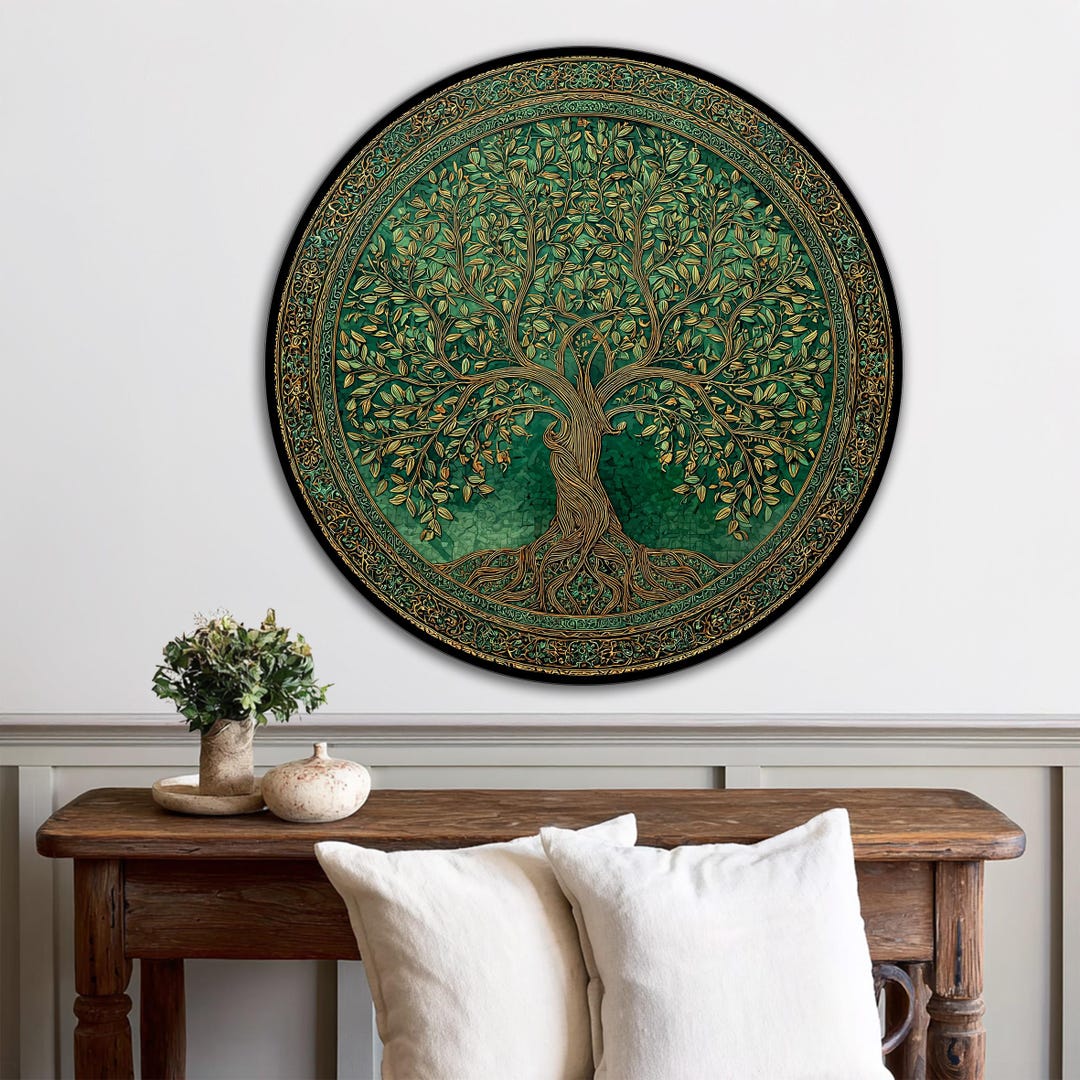 Round Tree of Life Wood Wall Art, Rustic Botanical Wooden Wall Decor ...