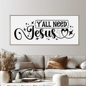 Arte mural &quot;Y&#39;all Need Jesus&quot;, letrero con marco de madera, decoración cristiana para el hogar, cita de fe rústica, colgante de pared rústico, regalo religioso