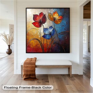 Framed Tulip Oil Painting on Wood: Vibrant Floral Wall Art