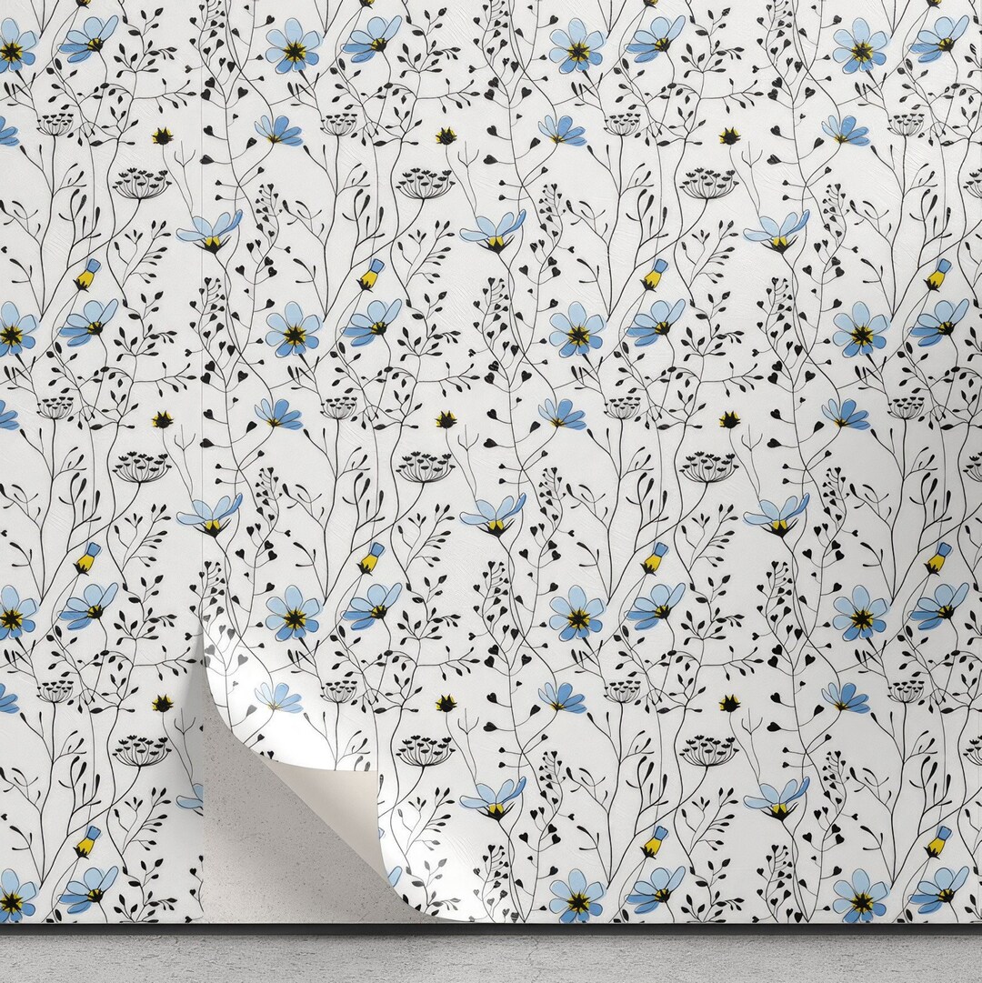 Buy Blue Floral Wallpaper Elegant White Background With Beautiful Blue