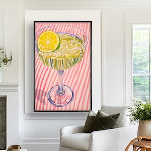 Lemon Cocktail Print: Vibrant Bar Art, Framed Kitchen Decor