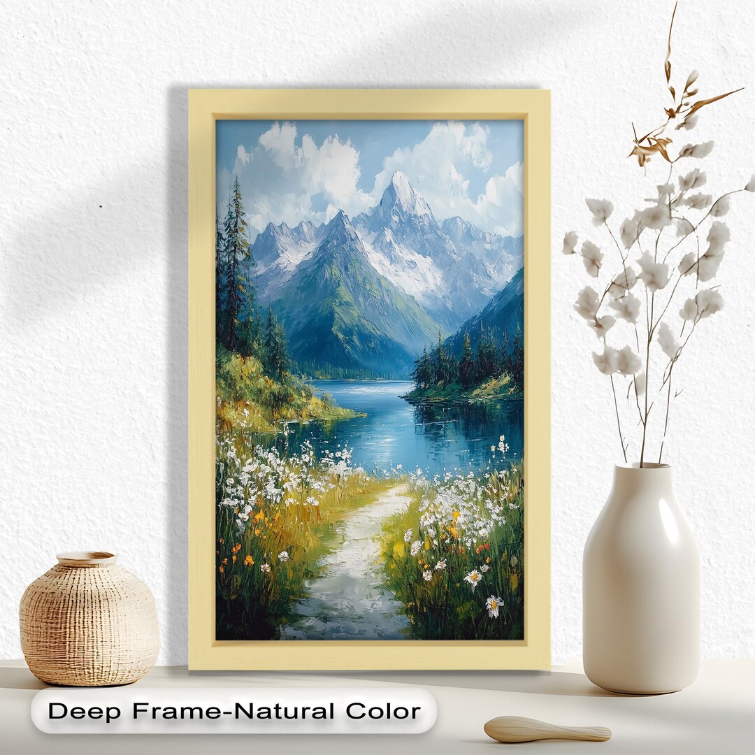 Framed Mountain Lake Wall Painting : Scenic Landscape Wall Art Oil ...