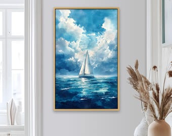 Gerahmte Segelboot Wandmalerei: Küstenlandschaft Kunstmalerei Look Wandkunst