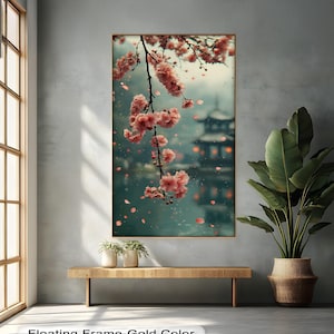 Cherry Blossom Panoramic Wall Art – Japanese Floral Print, Elegant Sakura Decor, Zen Nature Painting for Living Room & Bedroom