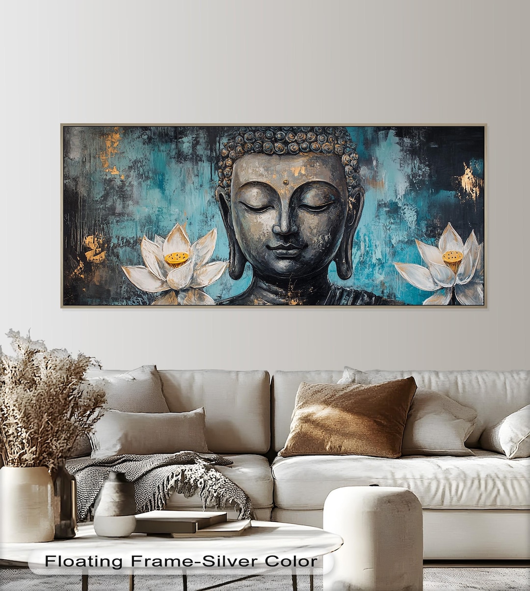 Framed Buddha Wall Painting : Tranquil Zen Lotus Art Painting Look