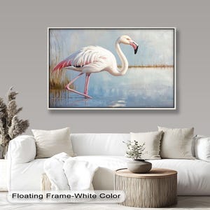 Elegant Flamingo Wooden Wall Art, Tranquil Bird in Water Scene, Nature-Inspired Print with Gold Frame, Ready to Hang Decor