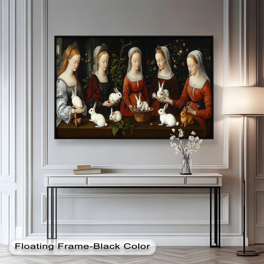 Renaissance Rabbit Gathering Wooden Wall Art – Historic Women & White ...