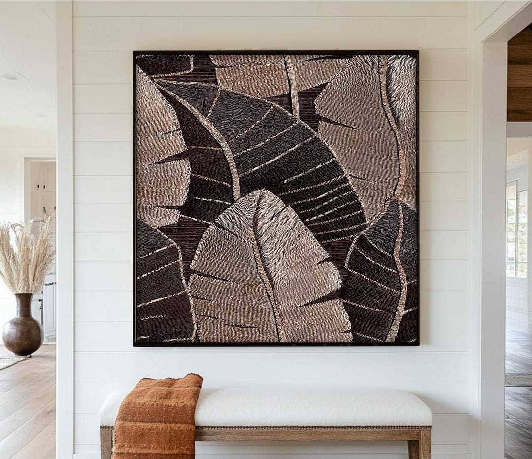 Framed Tropical Leaf Wall Painting : Modern Botanical Wall Art Oil ...