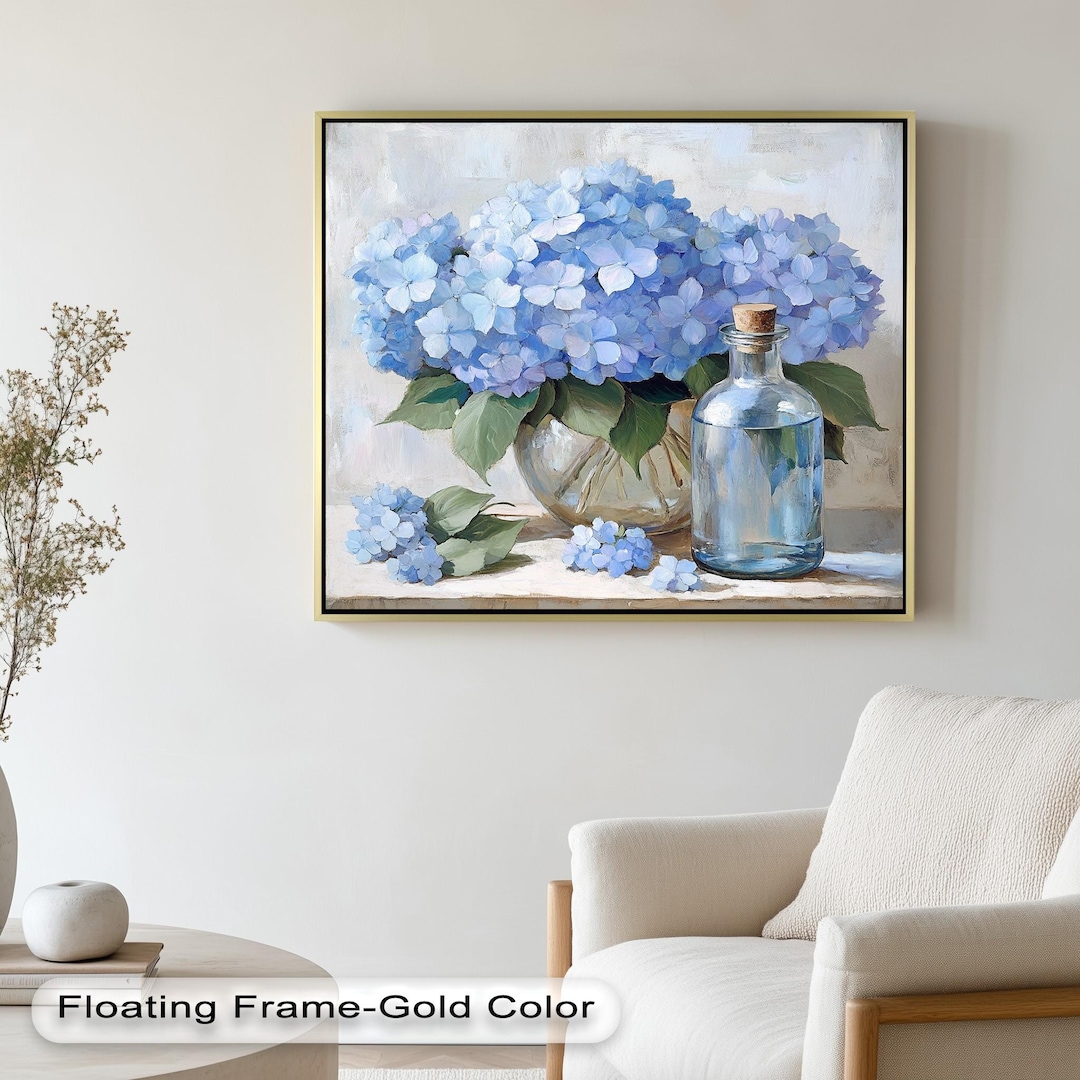 Framed Blue Hydrangea Wall Painting : Rustic Floral Art Painting Look ...