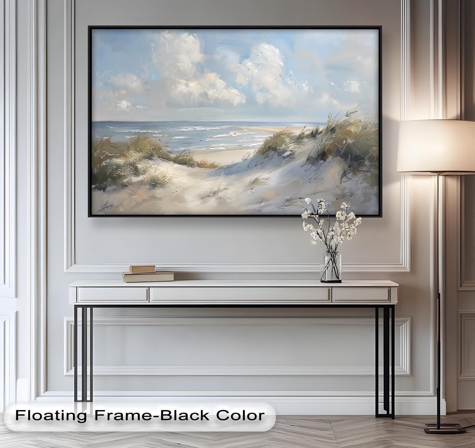 Framed Coastal Dunes Oil Painting: Beach Seascape Wall Art