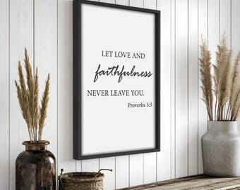Proverbs 3:3 Scripture Print, Wooden Framed Christian Home Decor Painting Look Wall Art