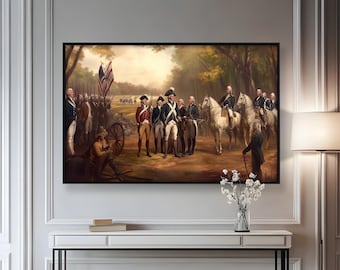 American Revolution Framed Wood Print: Colonial Army Scene, Patriotic Wall Art Painting Look Wall Art