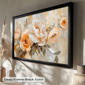 Peach Blossom Oil Painting, Elegant Floral Wall Art, Romantic Rose Painting, Fresh Spring Decor for Living Room & Bedroom