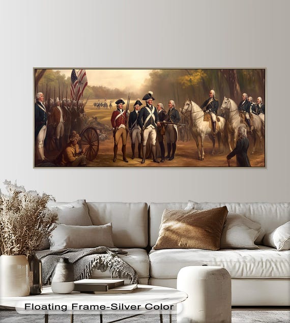 American Revolution Battle Scene Print: Framed Colonial Art Oil Painting Look Wall Art