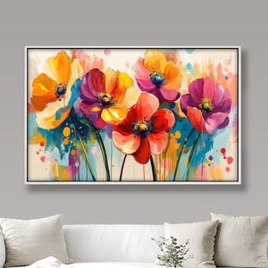 Framed Poppy Oil Painting on Wood: Abstract Floral Wall Art