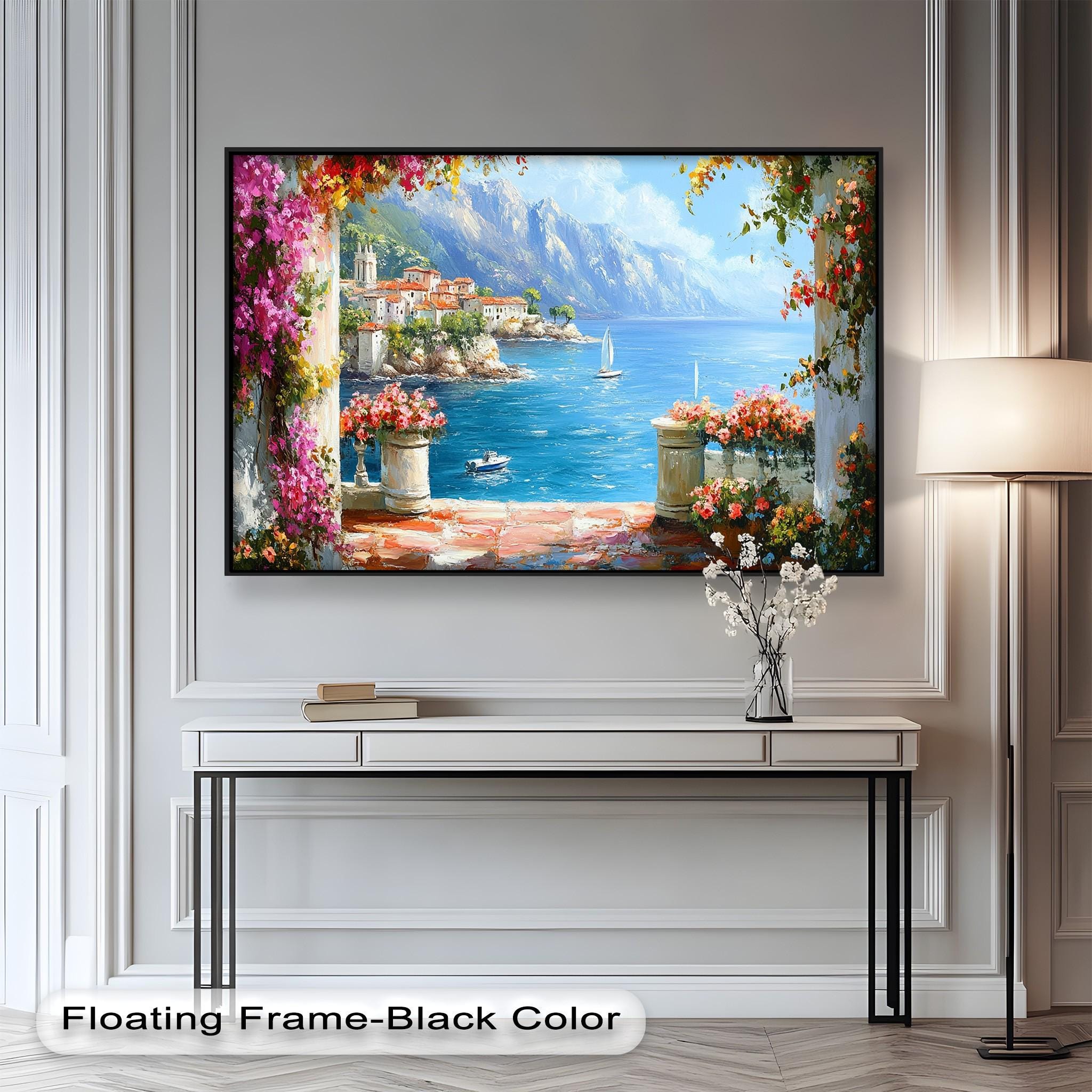Framed Mediterranean Seaside Wall Painting: Coastal Italian Riviera ...