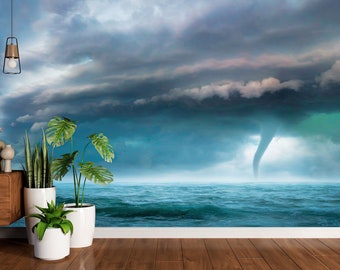 Tornado Temporary Wallpaper-Sea View Peel and Stick Wallpaper-Sky Clouds Wall Mural-Removable Wallpaper-Self Adhesive Wall Paper Rolls