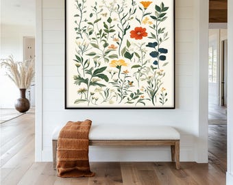 Framed Wildflower Botanical Print: Rustic Cottagecore Wall Art Painting Look Wall Art