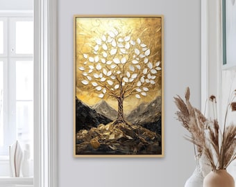 額装された金色の木の壁画：素朴な風景画風の壁掛けアート - Etsy 日本