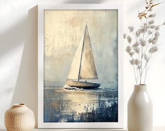 Framed Sailboat Wall Painting : Coastal Nautical Art Painting Look Wall Art
