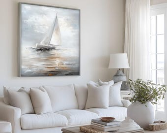 Framed Sailboat Wall Painting : Coastal Seascape Wall Art Painting Look Wall Art