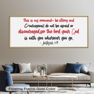 Joshua 1:9 Bible Verse Panoramic Wall Art, Be Strong & Courageous, Christian Scripture Print, Religious Home Decor, Framed Sign