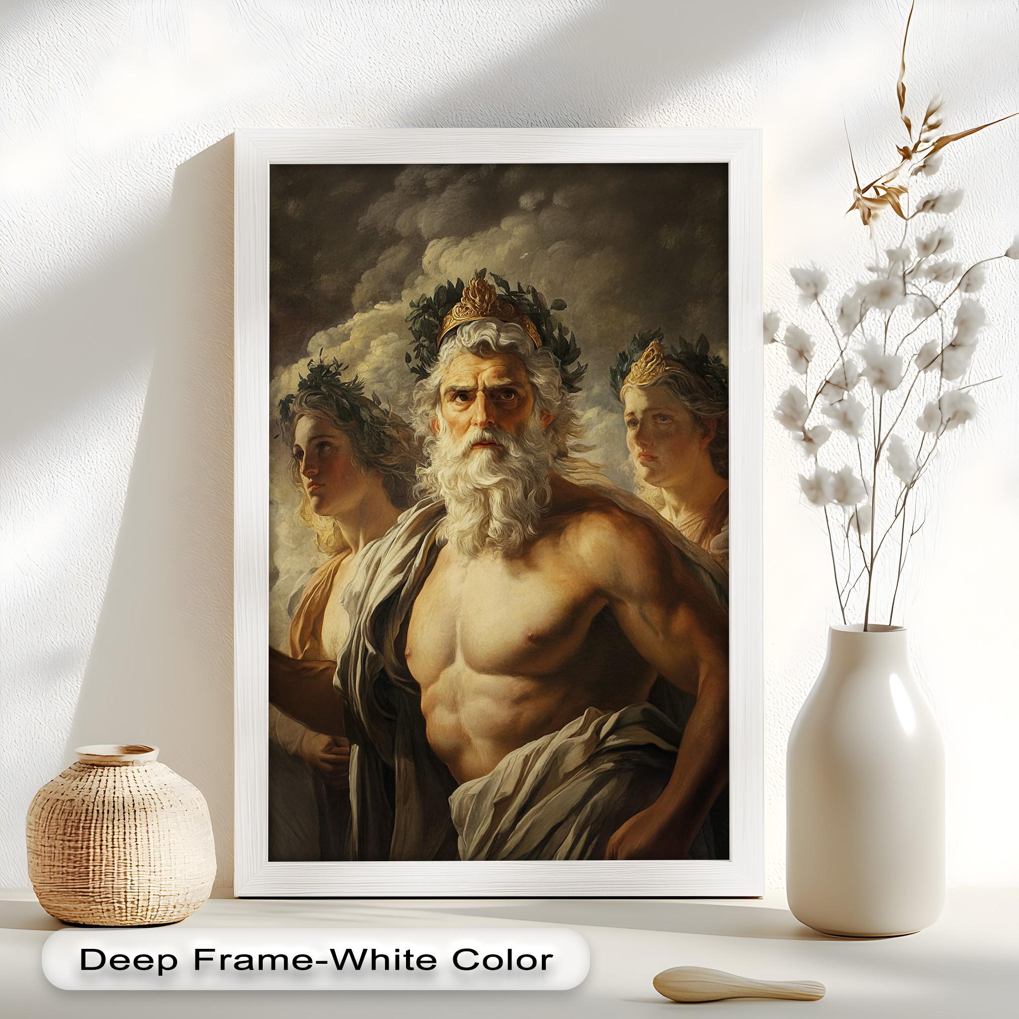 Zeus Greek God Wooden Wall Art: Anthracite Floating Frame Painting