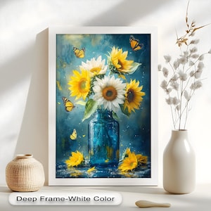 Sunflower Oil Painting on Wood, Rustic Floral Wall Art, Vibrant Mason Jar Print, Country Farmhouse Decor for Living Room & Bedroom