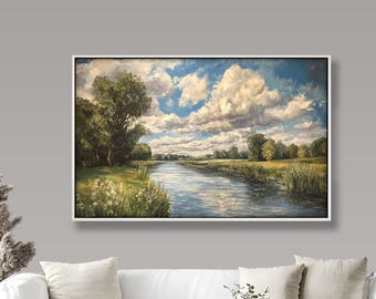 Framed River Landscape Wall Painting : Nature Wall Art Painting Look Wall Art, Mothers Day Gift